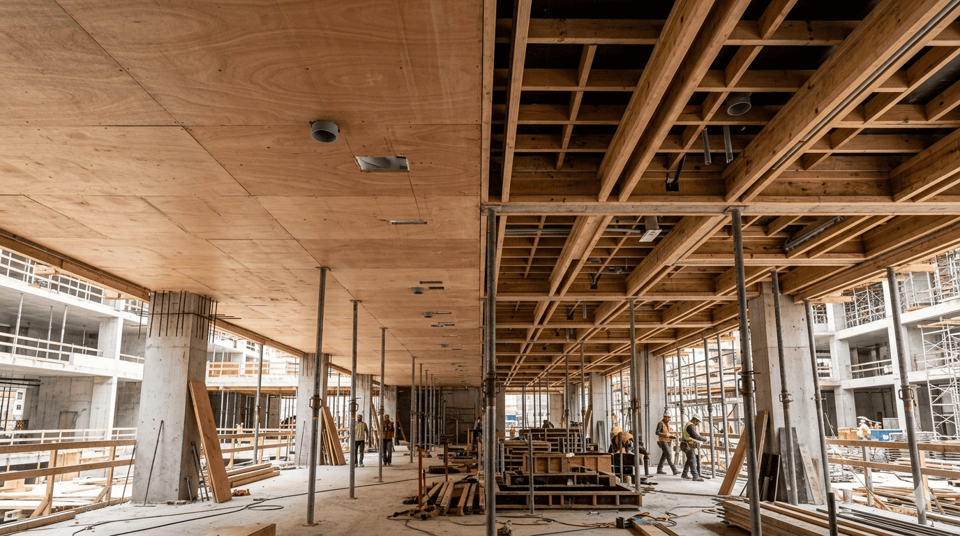 Concrete floor system formwork showing slab and beam layout
