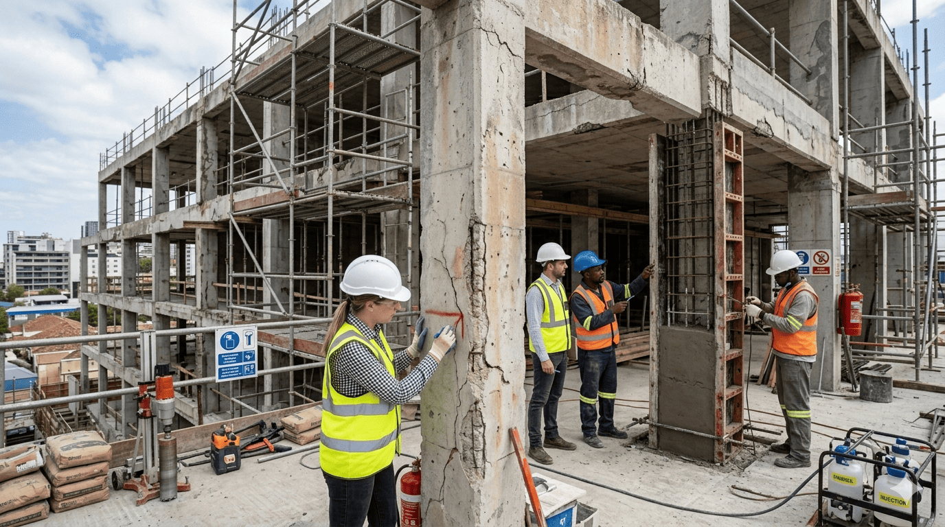 Existing building under retrofit with staged strengthening works