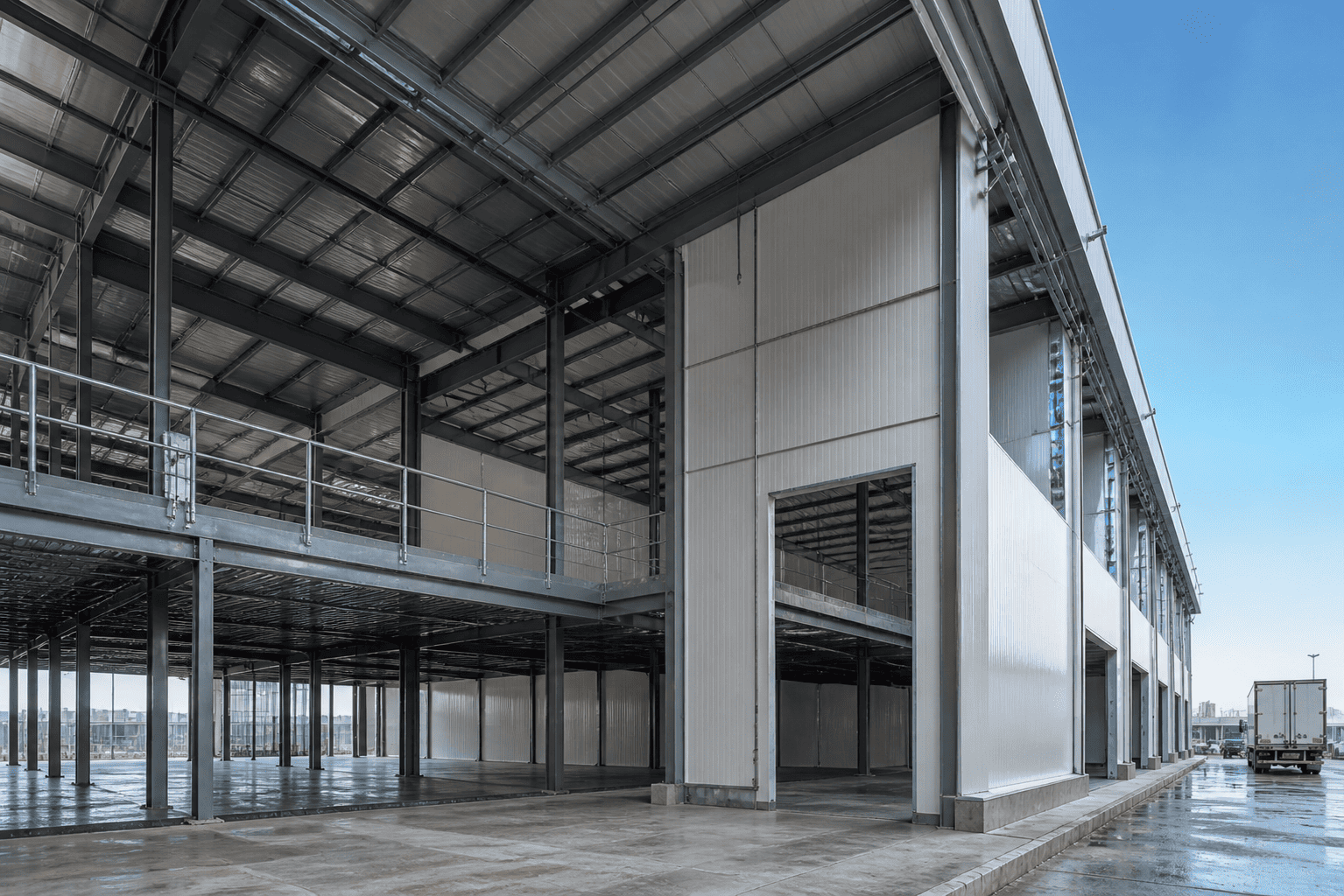 Cold chain facility with insulated envelope on steel frame